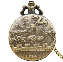 Vintage Bronze Steampunk Great Wall Of China Quartz Pocket Watch Necklace Pendant Clock Chain Men Women Chain Collection Gift