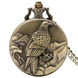 Vintage Bronze Handsome Eagle Carved Quartz Sport Pocket Watch German Eagle Necklace Eagle Lover Gift