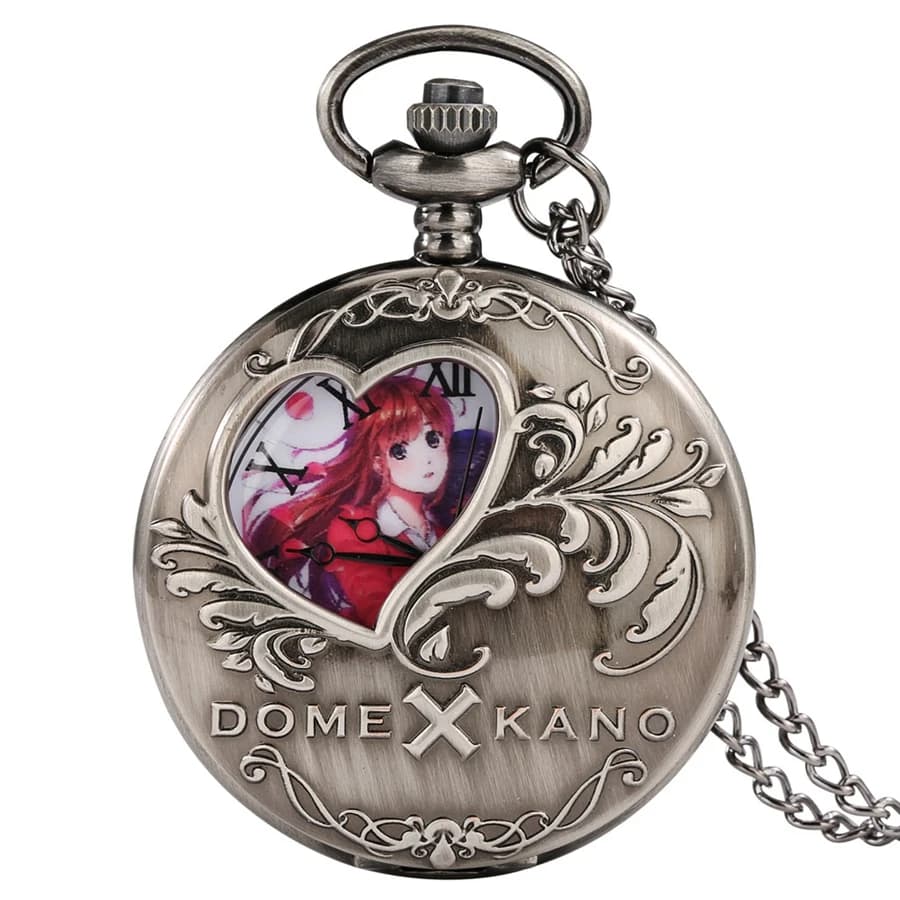 Antique Hollow Love Heart Cartoon Theme Quartz Pocket Watch Dome Kano Women Cosplay Fans Fashion Sweater Chain Necklace Pendant