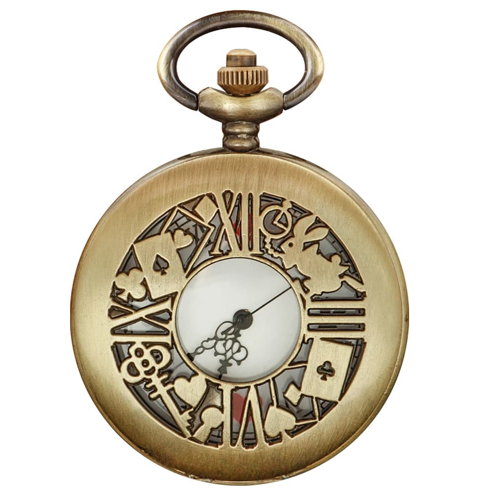 Cute Red Spade Rabbit Poker Quartz Pocket Watch Vintage Gentleman Pendant Universal Festival Gift for Boys and Girls