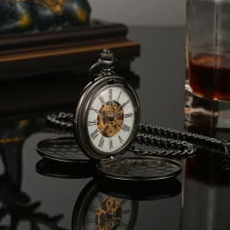Mechanical Pocket Men Watch Vintage Skeleton Dial Sivler Double Face Hand Winding Mechanical Male Fob Chain Watches Wedding Gift