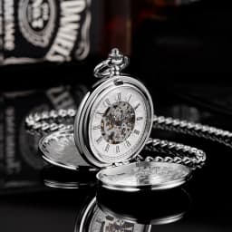 Mechanical Pocket Men Watch Vintage Skeleton Dial Sivler Double Face Hand Winding Mechanical Male Fob Chain Watches Wedding Gift