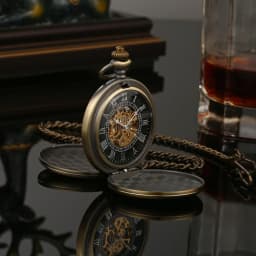 Mechanical Pocket Men Watch Vintage Skeleton Dial Sivler Double Face Hand Winding Mechanical Male Fob Chain Watches Wedding Gift