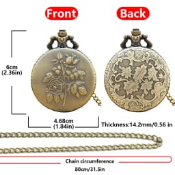 Vintage Bronze Clamshell Flower Carved Necklace Quartz Pocket Watch Fashion Jewelry Gift For Girls