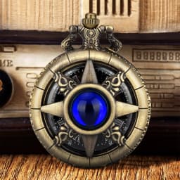 Pocket Watch, Starry Sky Literal Ship Rudder Hollow Multi-Color Retro Quartz Pocket Watch, Necklace Antique Copper Flip Watch