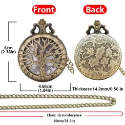 Vintage Bronze Steampunk Hollow World Tree Carving Quartz Pocket Watch Necklace Clock Men's and Women's Gifts