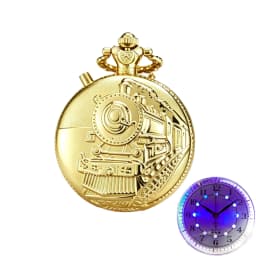 Vintage Steam Train Engraved Quartz Pocket Watch LED Luminous Dial Flip Cover Alloy Pocket Watch With Chain Steampunk Clock