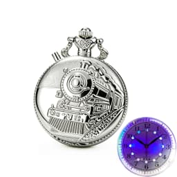 Vintage Steam Train Engraved Quartz Pocket Watch LED Luminous Dial Flip Cover Alloy Pocket Watch With Chain Steampunk Clock