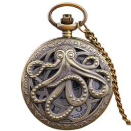 Retro Charm Neutral Octopus Hollow Relief Quartz Pocket Watch Steampunk Men's and Women's Necklace Pendant Gift