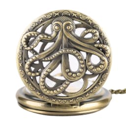 Retro Charm Neutral Octopus Hollow Relief Quartz Pocket Watch Steampunk Men's and Women's Necklace Pendant Gift