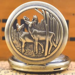 Retro Charm Neutral Fashion Hollow Deer Carving Quartz Steampunk Pocket Watch Men's and Women's Necklace Pendant Gift
