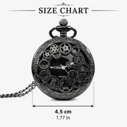 1pc Black Retro Hollow Gear Carved Quartz Pocket Watch Necklace Pendant Clock Chain Men Women Memorial Gift