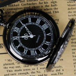 1pc Black Retro Hollow Gear Carved Quartz Pocket Watch Necklace Pendant Clock Chain Men Women Memorial Gift