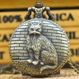 Vintage Bronze Clamshell Creative Handsome Cat Design Necklace Quartz Pocket Watch Gift Universal Male And Female Students