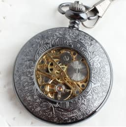 10pcs/lot Vintage Black Hollowed Flower Flip Mechanical Pocket Watch Roman Dial Hand Wind Skeleton Men Women Gift Watch