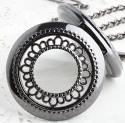 10pcs/lot Vintage Black Hollowed Flower Flip Mechanical Pocket Watch Roman Dial Hand Wind Skeleton Men Women Gift Watch