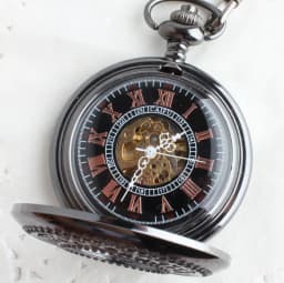 10pcs/lot Vintage Black Hollowed Flower Flip Mechanical Pocket Watch Roman Dial Hand Wind Skeleton Men Women Gift Watch