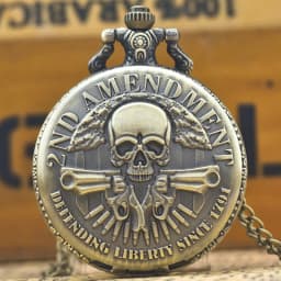 Retro Charm Neutral Fashion Dual Gun Skull Carving Quartz Steampunk Pocket Watch Men's and Women's Necklace Pendant Gift
