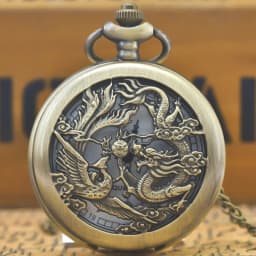 Retro Charm Neutral Fashion Chinese Style Dragon Phoenix Carving Quartz Steampunk Pocket Watch Men's And Women's Necklace Pendan