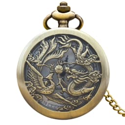 Retro Charm Neutral Fashion Chinese Style Dragon Phoenix Carving Quartz Steampunk Pocket Watch Men's And Women's Necklace Pendan