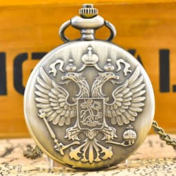 Retro Charm Neutral Fashion Double Headed Eagle Carving Quartz Pocket Watch Steampunk Men's and Women's Necklace Pendant Gift