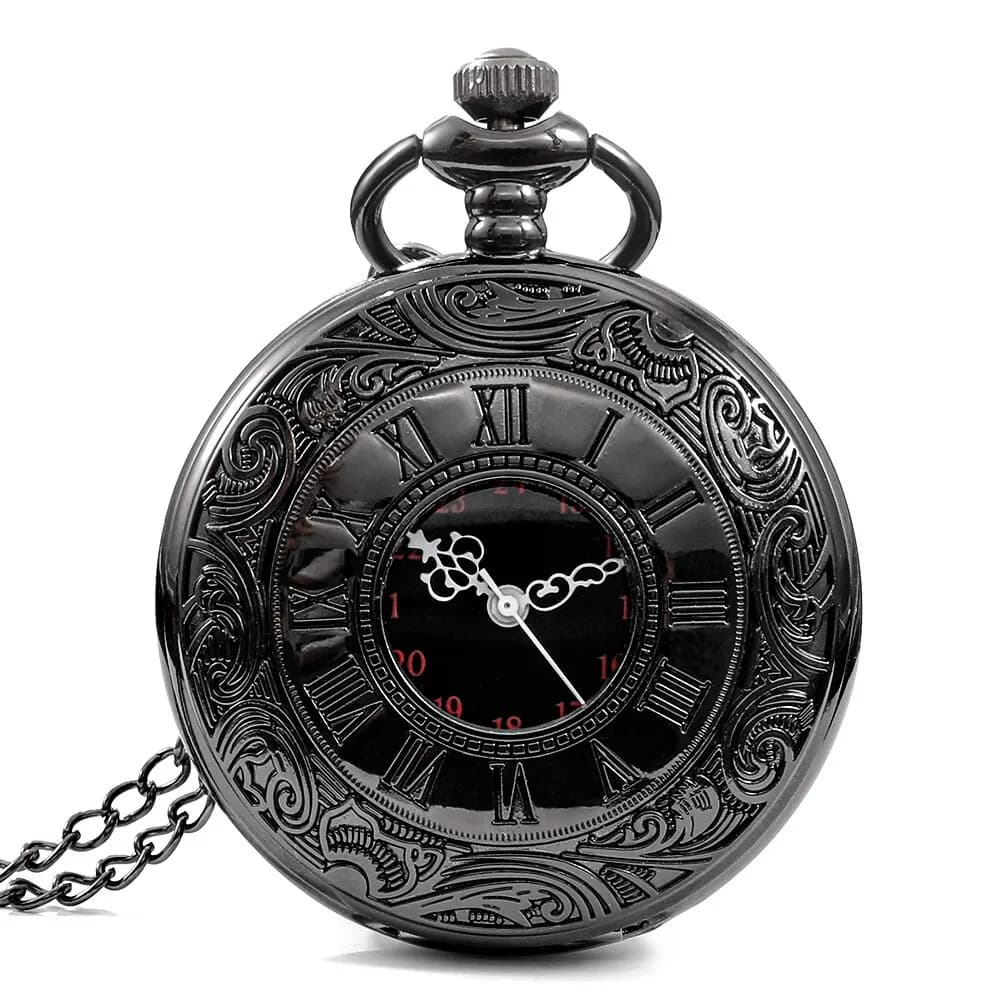 1 pcs Steampunk pocket watch, men's chain, necklace, antique charm, black, Roman numerals, quartz, unified fashion