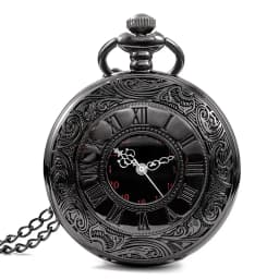 1 pcs Steampunk pocket watch, men's chain, necklace, antique charm, black, Roman numerals, quartz, unified fashion