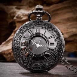 1 pcs Steampunk pocket watch, men's chain, necklace, antique charm, black, Roman numerals, quartz, unified fashion