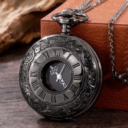 1 pcs Steampunk pocket watch, men's chain, necklace, antique charm, black, Roman numerals, quartz, unified fashion