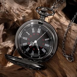 1 pcs Steampunk pocket watch, men's chain, necklace, antique charm, black, Roman numerals, quartz, unified fashion