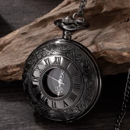1 pcs Steampunk pocket watch, men's chain, necklace, antique charm, black, Roman numerals, quartz, unified fashion