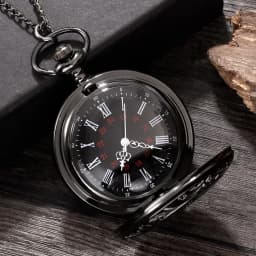 1 pcs Steampunk pocket watch, men's chain, necklace, antique charm, black, Roman numerals, quartz, unified fashion