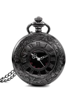 1 pcs Steampunk pocket watch, men's chain, necklace, antique charm, black, Roman numerals, quartz, unified fashion