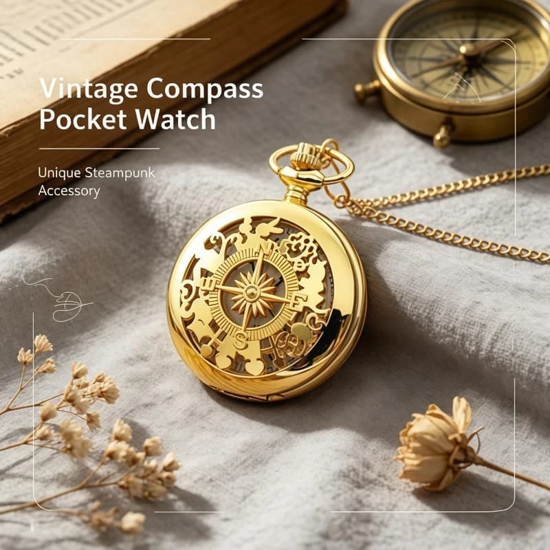 2026 New Antique Steampunk Vintage Arabic Numerals Quartz Pocket Watch Gold Case Necklace Pendant Clock Chain Mens Women