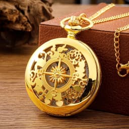 2026 New Antique Steampunk Vintage Arabic Numerals Quartz Pocket Watch Gold Case Necklace Pendant Clock Chain Mens Women