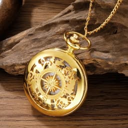 2026 New Antique Steampunk Vintage Arabic Numerals Quartz Pocket Watch Gold Case Necklace Pendant Clock Chain Mens Women