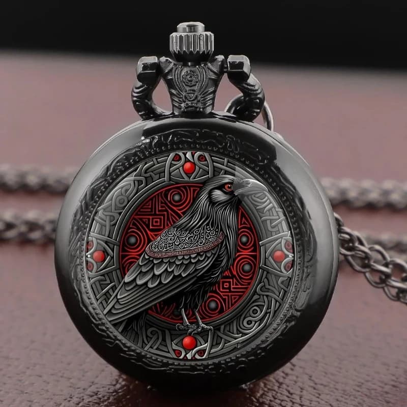 Gothic Black Raven Patterns Vintage Quartz Pocket Watch Arabic Dial Fob Watch Pendant Clock Gift for Men Women Reloj De Bolsillo