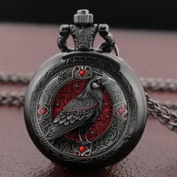 Gothic Black Raven Patterns Vintage Quartz Pocket Watch Arabic Dial Fob Watch Pendant Clock Gift for Men Women Reloj De Bolsillo