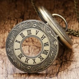 Vintage Bronze Necklace Pendant Quartz Pocket Watch, Birthday Jewelry Gift For Friends