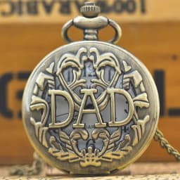 Retro Charm Neutral Fashion Hollow Dad Carving Quartz Steampunk Pocket Watch Necklace Pendant Gift for Father