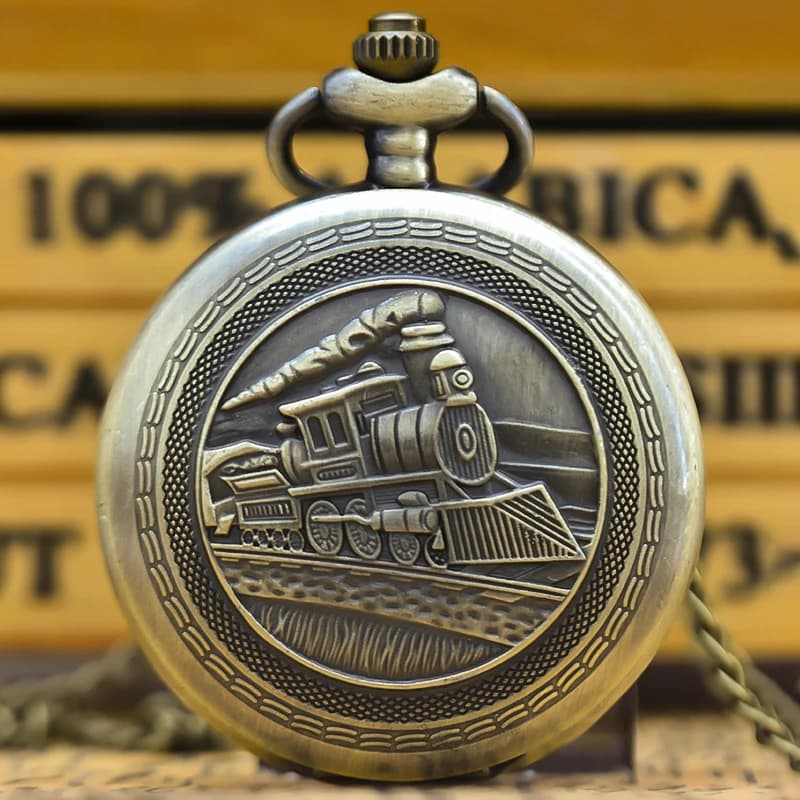 Vintage Bronze Clamshell Creative Locomotive Carved Necklace Quartz Pocket Watch Gift For Male And Female Students