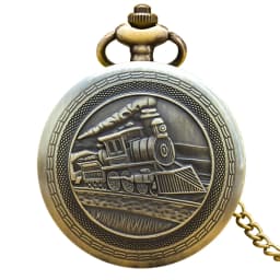 Vintage Bronze Clamshell Creative Locomotive Carved Necklace Quartz Pocket Watch Gift For Male And Female Students