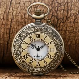 Vintage Bronze Quartz Pocket Watch Roman Numerals Scale Pendant Necklace Chain Clock Gift for Men Women Collectible Accessory