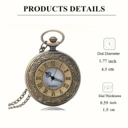 Vintage Bronze Quartz Pocket Watch Roman Numerals Scale Pendant Necklace Chain Clock Gift for Men Women Collectible Accessory