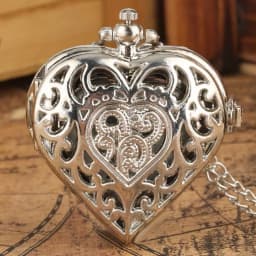 Retro Charm Neutral Fashion Heart Shaped Hollow Small Quartz Steampunk Pocket Watch Men's and Women's Necklace Pendant Gift