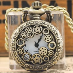 Vintage Bronze Steampunk Gear Carving Small Pocket Quartz Pocket Watch Necklace Pendant Clock Chain Men's and Women's Gifts