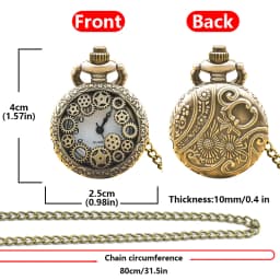 Vintage Bronze Steampunk Gear Carving Small Pocket Quartz Pocket Watch Necklace Pendant Clock Chain Men's and Women's Gifts
