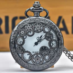 Retro Charm Neutral Fashion Hollow Gear Carving Quartz Steampunk Pocket Watch Men's and Women's Necklace Pendant Gift