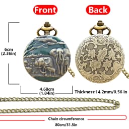 Vintage Charm Neutral Fashion Elephant Group Carving Quartz Steampunk Pocket Watch Men's and Women's Necklace Pendant Gift