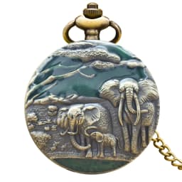 Vintage Charm Neutral Fashion Elephant Group Carving Quartz Steampunk Pocket Watch Men's and Women's Necklace Pendant Gift